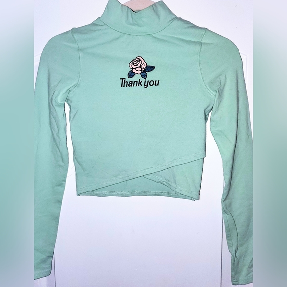 BSR by Samii Ryan Thank You Green Long Sleeve Crop Top Turtleneck - Picture 1 of 1